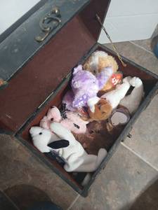 lot 28586 image: Decorative Wooden Storage Chest with TY Plush Collection