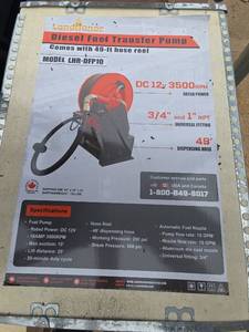 lot 3919 image: Landhonor Diesel Fuel Transfer Pump with 49ft Hose Reel