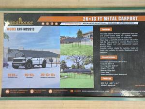 lot 3955 image: LandHonor 26x13ft Metal Carport Kit - Model LHR-MC2613