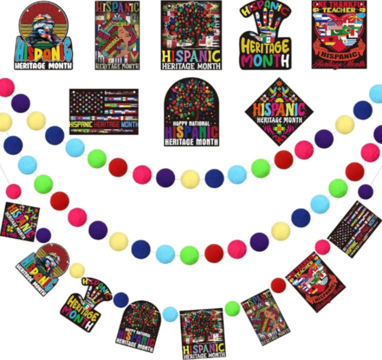 lot 652 image: SmoothNovelty 3 Pcs National Hispanic Heritage Month Hanging Pompom Ball Latino American Celebration Decor Party Banner Set for Home Decor (DP60)