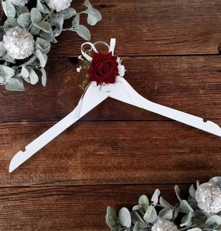 lot 645 image: Yean Wedding Hangers White Groom Hanger for Tuxedo or Suit Rose Flower Bridal Hanger Wedding Gift Bridal Party Shower Gift (Groom (Pack of 1) DP60