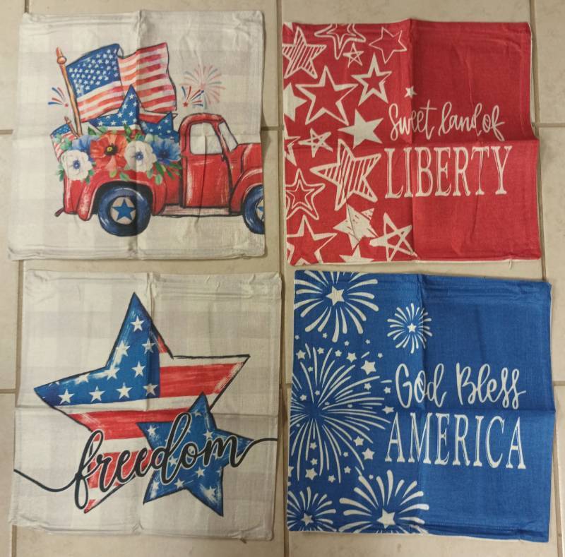 lot 381 image: GEEORY 4th of July Decorations Pillow Covers 16x16 Set of 4 Star Strip Bless America Beige Buffalo Plaid Throw Pillow Covers Patriotic Pillows Independence Memorial Day Decor Cushion Case G322-16