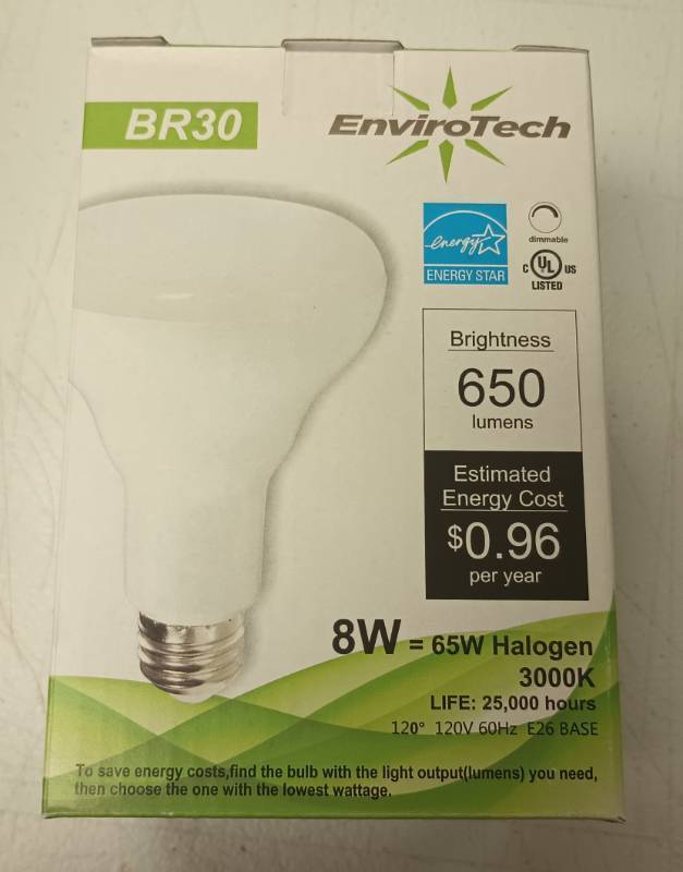 lot 703 image: EnviroTech BR30 LED Light Bulb 8W Dimmable