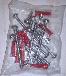 lot 337 image: Red Plastic Wall Anchors with Screws Set