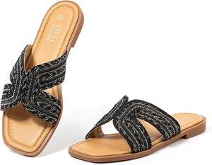 MUSSHOE Womens Flat Sandals Slip-On Slides