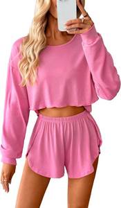 Remidoo Women s Short Pajama Set, Pink XL