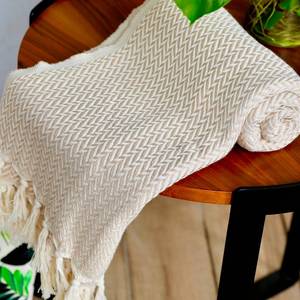 lot 25615 image: Peshtemania Premium Cotton Boho Throw Blanket Fall Throw Blanket 50x60 Beige Cream for Bed Sofa Couch Outdoor Farmhouse Turkish Throws and Blankets for Bedroom Picnic Blankets Yoga Blanket
