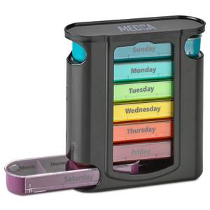 lot 25623 image: Stackable Daily Pill Organizer - (4 Times a Day) Weekly Medication Reminder - Premium Weekly AMPM Pill Box with 7 Individual Stacking Cases, a Everyday Medicine Organizer for Vitamins - Retail $10