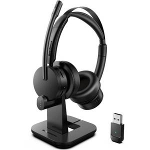 lot 25631 image: Wireless Headset with Mic for Work(Upgrade Volume Knob & Charging Indicator), Bluetooth Headset with Microphone for PC, with Noise CancellingMuteUSB for Call CenterOfficeHomeComputerTeamsZoom - Retail $60