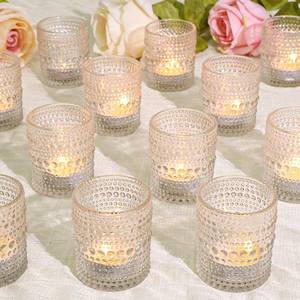 lot 25634 image: SUPMIND 24 Pcs Votive Candle Holders, Glass Holders Bulk for Table Centerpiece, Tea Lights Candle Holders for Wedding Shower, Party and Home Decor Clear - Retail $29