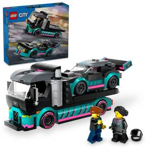 lot 25635 image: LEGO City Race Car and Car Carrier Truck Building Toys - Pretend Play Toys for Boys & Girls, Ages 6 Years - Gift for Christmas - WRacer & Driver Minifigures - 60406 - Retail $30