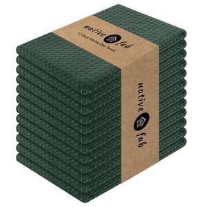 lot 25645 image: Native Fab Waffle Weave Dish Towels 12 Pack, 100% Cotton Kitchen Dishcloths with Hanging Loop, 16x26 Inches, Super Absorbent, Washable, Quick Dry for Kitchen Cleaning, Drying Dishes, Forest Green - Retail $27