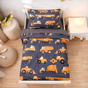 lot 25646 image: NTBED 4 Pieces Construction Toddler Bedding Set for Baby Boys, Truck Vehicles Excavator Cars Printed, Includes Comforter, Flat Sheet, Fitted Sheet and Pillowcase,Grey - Retail $37