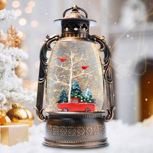 lot 25649 image: Large Christmas Snow Globes, 13.8 Cardinal Musical Snow Globe 8 Songs 6H Timer Music Box Dual Power Snowglobes for Kids Adults Red Truck Christmas Lantern Lighted Christmas Decor Indoor Gifts - Retail $30