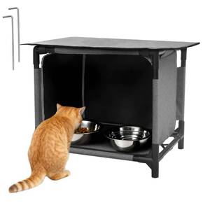 lot 25650 image: Waterproof Cat House for Outdoor Cat Feeding Station Weatherproof Outdoor Kitty Dining Room Cat Shelter for Stray, Feral Cats and Community Cats No Bowl - Retail $33