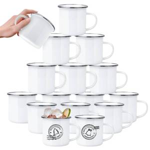 lot 25652 image: YOUKE OLA 16 Pack Sublimation Blanks Enamel Mug Camping Outdoor Coffee Travel Metal Mug with Silver Rim for Heat Transfer DIY Gift White 12oz - Retail $40