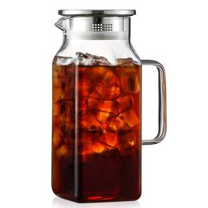 lot 25657 image: 40 oz,1.2Liter Square Glass Pitcher with Lid and Spout, Breast Milk Pitcher with Handle for Fridge, Borosilicate Glass Carafe for HotCold Drink, Small Jug for Iced Tea, Coffee,Water Storage Container - Retail $15
