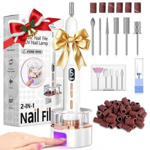 lot 25660 image: Electric Nail Drill Kit Professional,5 Speed Electric Nail File with LCD & Nail Lamp,Portable Nail Drill for Acrylic Gel Nails, Nail Grinder Manicure Pedicure Tools with Drill Bits for Home Salon Use - Retail $20