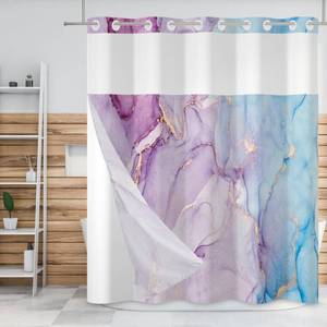 lot 25663 image: Baocicco No Hook Violet and Blue Marble Shower Curtain with Snap in Liner Watercolor Texture Double Layers Waterproof Fabric with See Through Top Window Hotel Style & Top Sheer Window 71x74 Inch - Retail $27