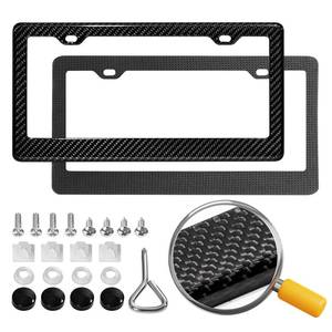 lot 25683 image: DCRCFIBER Real Carbon Fiber License Plate Frame, 100% Pure Carbon Fiber Frame, Black License Plate Holder Cover with Screw Caps, Anti-Vibration Pads, (Twill 2 Hole) - Retail $32