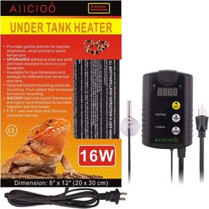 lot 25694 image: Aiicioo Under Tank Heater Thermostat - Reptile Heating Pad with Temperature Control Reptile Heat Mat for Combo Set for Hermit Crab Lizard Terrarium 16W - Retail $32