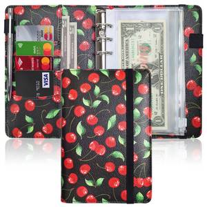 lot 29917 image: A6 Budget Binder for Money Saving, PU Leather Budget Planner with 8 Cash Envelopes, Budget Sheets & Rose Gold Category Stickers, Money Organizer for Cash (Red Cherry) - Retail $14