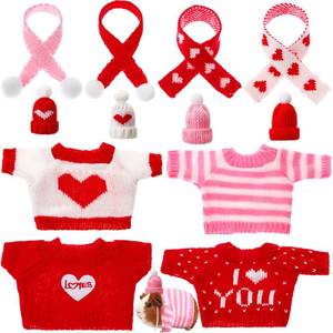 lot 29920 image: Cosblank 4 Pair 12 Pcs Valentine Guinea Pig Outfit Hamster Costume Sweater Ferret Bunny Clothes Small Animal Warm Clothes Set Woolen Hats Scarfs for Ferret Hamster Bunny Chinchilla Rabbit Hedgehog Pet - Retail $10