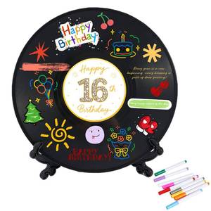 lot 29938 image: Bafeil Sweet 16th Birthday Vinyl Record Guest Book, Unique 16 Years Old Party Decorations, Personalized Sign Poster for Girls Boys, Creative Sweet 16 Gifts with Stand & Colorful Pens - Retail $18