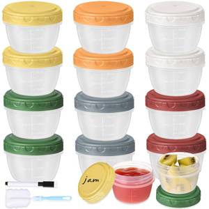 lot 29945 image: Yomarket 12pcs 2 oz Salad Dressing Container, Reusable Condiment Containers Sauce Cups with Leak-proof Lids, Small Plastic Food Storage Dip Containers for Lunches, Freezer, Microwave & Dishwasher Safe - Retail $10