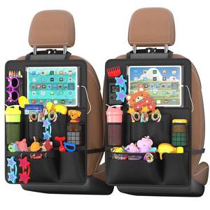 lot 29946 image: Oneyus Backseat Car Organizer with Touch Screen,Kick Mats Back Seat Protector with 10 Storage Pockets,Car Seat Back Organizers Storage for Snacks Drinks Toy Umbrellas for Kids Road Trip - Retail $15