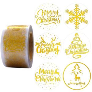 lot 29951 image: Masper Christmas Stickers, 1.5 Inches, 600 Sheets, 6 Waterproof Transparent Gold Foil Shiny Designs, Merry Christmas Stickers for Xmas Decorations Cards Crafts Envelopes Wrapping - Retail $7