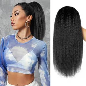 lot 29956 image: MODSIGHT Yaki Straight Ponytail Extension for Black Women, 14 Inch Black Fluffy Thick Synthetic Yaki Ponytails, Drawstring Yaki Ponytail for Black Women Girls (Natural Black 1B) - Retail $9