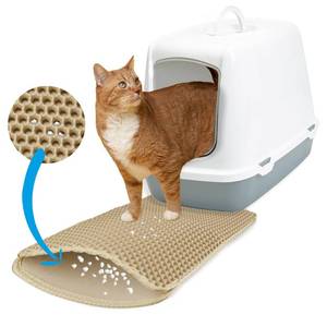 lot 29961 image: XS Cat Litter Mat Beige 14.5x11.5 - Washable Kitty Litter Catcher for Small Spaces Non-Slip, Waterproof Cat Litter Trapping Mat Compact Litter Box Rug for Tiny Rooms Inovida Pet Litter Mat - Retail $10