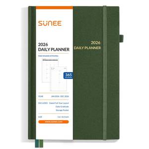 lot 29962 image: SUNEE 2026 Planner - Daily Planner 2026 for Productivity  Weekly & Monthly Goal Achievement System with One Page Per Day Layout, A5 Hardcover (5.6 x 8.4), January to December 2026,Dark Green - Retail $20