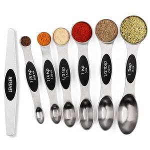 lot 29963 image: Magnetic Measuring Spoons Set Stainless Steel with Leveler, Stackable Metal Tablespoon Measure Spoon for Baking, Cups and Spoon Set Kitchen Gadgets Apartment Essentials Fits in Spice Jars - Retail $8