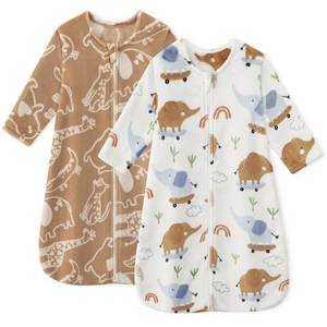 lot 39910 image: Unnivoll Fleece Baby Sleep Sack 18-24 Months Long Sleeve 2.0 Tog Baby Wearable Blanket with 2-Way Zipper Warm Sleeping Sack for Toddler Infant - XLarge Brown & White Elephant - Retail $28