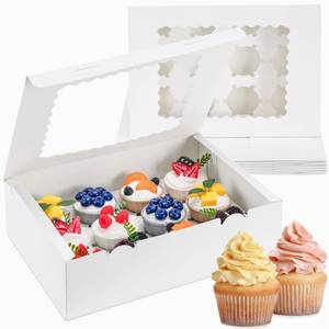 lot 39912 image: LingengDa 12 Count Cupcake Boxes, 4PCS Cupcake Container with Window, Food Grade Cupcake Holder for Birthday Holiday Party, Bakery Supplies for Cupcakes, Desserts, and More - Retail $6