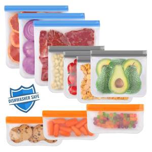lot 39922 image: Lerine  Pack Dishwasher Safe Reusable Bags, Leakproof Reusable Freezer Bags, BPA Free Food Storage Bags for Marinate Food Travel - 3 Gallon 4 Sandwich 3 Snack - Retail $10