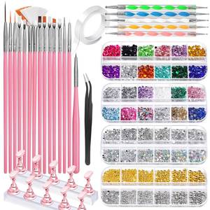 lot 39924 image: FANDAMEI Nail Art Tools, Acrylic Nail Brush, Nail Stand, Nail Gems And Rhinestones, Nail Holder For Painting Nails, 15 PCS Nail Art Brushes, Nail Dotting Tool, Nail Tools, Nail Design Tools - Retail $10