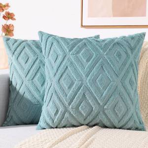 lot 39943 image: DecorUhome Spring Couch Throw Pillow Covers 20x20  Decorative Soft Plush Faux Fur Wool Accent Pillow Covers for Modern Farmhouse Bed Sofa Living Room, Light Teal - Retail $19
