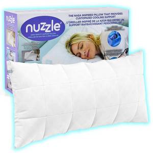 lot 48787 image: Nuzzle Adjustable Pillow for Side Sleepers, Luxury King Size Bed Pillow Hotel Collection - Best Adjust Height Soft Firm Pillow for Back, Stomach or Side Sleepers - Retail $50