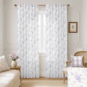 lot 48802 image: Lavender Purple Floral Curtains for Bedroom,Vintage French Country Toile Cottage Core Sheer Linen Feminine Fairy Curtains for Nursery Girl Living Room,Light Lilac and White 25 by 108 - Retail $37
