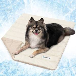 lot 48806 image: PetAmi Cooling Mat for Dog, Premium Pet Cooling Blanket for Crate Kennel, Indoor Cat Cool Sleeping Pad, Q-MAX Cold Sofa Couch Cover for Summer, TaupeBeige, Medium (29x40) - Retail $27