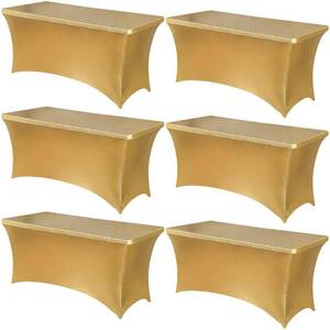 lot 48813 image: Obstal 4 Pack Stretch Spandex Table Covers for 6 Foot Tables - 6 FT Universal Rectangular Fitted Tablecloth Protector for Wedding, Banquet, Party (Stamping Gold, 72 L x 30 W x 30 H Inches) - Retail $45