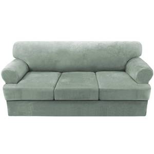 lot 48815 image: H.VERSAILTEX Sofa Cover 4 Piece T Cushion Sofa Slipcovers Thick Velvet Couch Cover Stretch T Cushion Sofa Covers for 3 Cushion Couch with 3 Individual T Cushion Covers Washable, Sea Grass - Retail $64