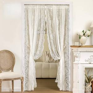 lot 48816 image: UNISTAR Lace Sheer Door Curtains with Rod, Luxury Vintage Floral Lace Curtains for Livng Room Room Divider Closet Rod Pocket 55 W x 80 L Inch (2 PanelsRod) - Retail $26