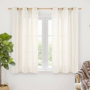 lot 48817 image: YoungsTex Ivory Linen Curtains 40 Inch Length for Kitchen Window, Short Semi Sheer Drapes Light Filtering with Bronze Grommet Privacy for Cafe Bathroom Windows, 42 x 40 Inch, 2 Panels - Retail $26