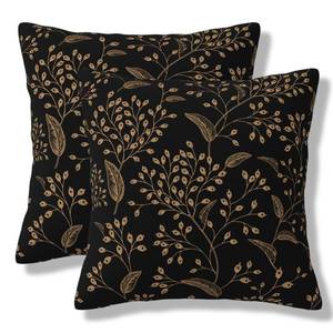 lot 48825 image: ZYLITHO Boho Flowers Throw Pillow Covers Black Gold Floral Leaves Square Pillow Cases 18x18 Inch Set of 2 Vintage Flower Leaf Pillowcase Decorative Cushion Cover for Home Bedroom Couch Sofa - Retail $17