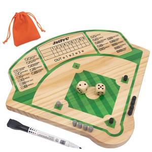 lot 48834 image: Baseball Board Game,Wooden Baseball Game,20mm Thick Wooden Board with 10 Pieces & Dice,Markers,Great for Family Game Night, Party and Road Trip, Portable - Retail $25