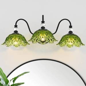 lot 48835 image: sunkryster Black Bathroom Vanity Light,3-Light Vanity Light with Floral Green Glass Shades,Vintage Farmhouse Wall Mount Lighting for Bathroom, Dressing Table - Retail $130